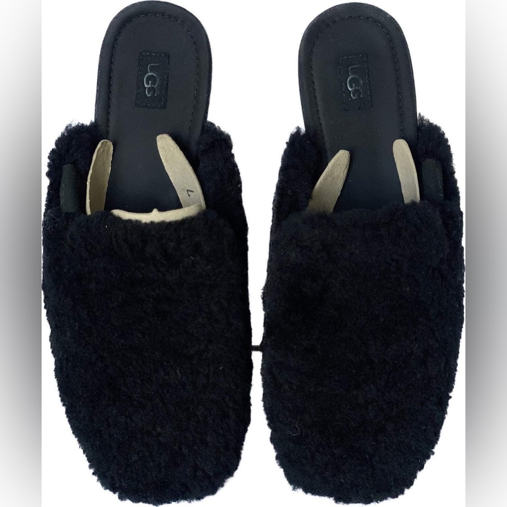 UGG Black Janaya Cozy Mule Slippers Sherpa Shoes Size 7